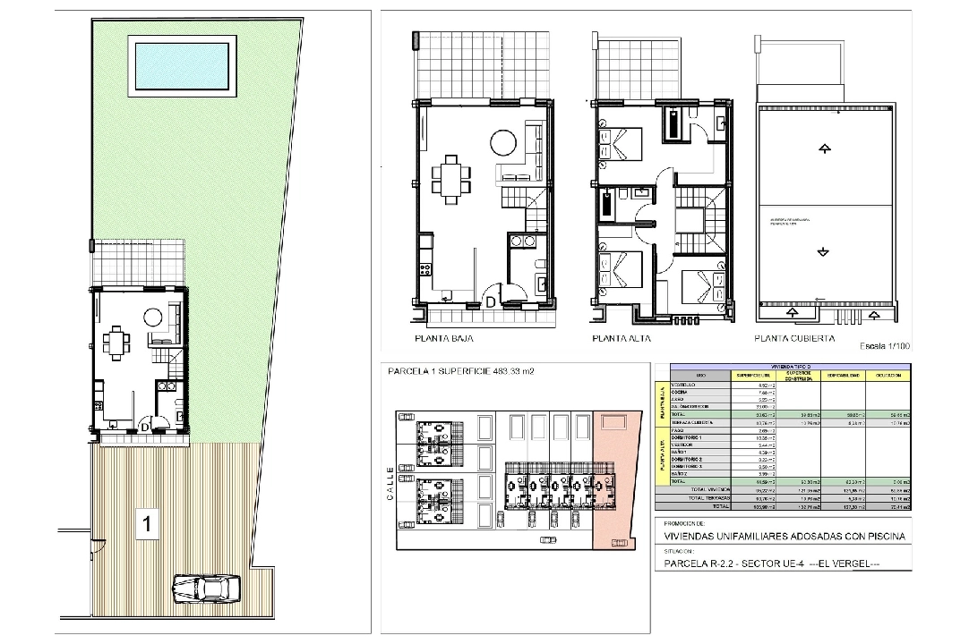 Reihenhaus in El Vergel te koop, woonoppervlakte 118 m², Bouwjaar 2022, Staat Eerste bewoning, grondstuk 201 m², 3 slapkamer, 2 badkamer, Zwembad, ref.: TM-0121-GC-4