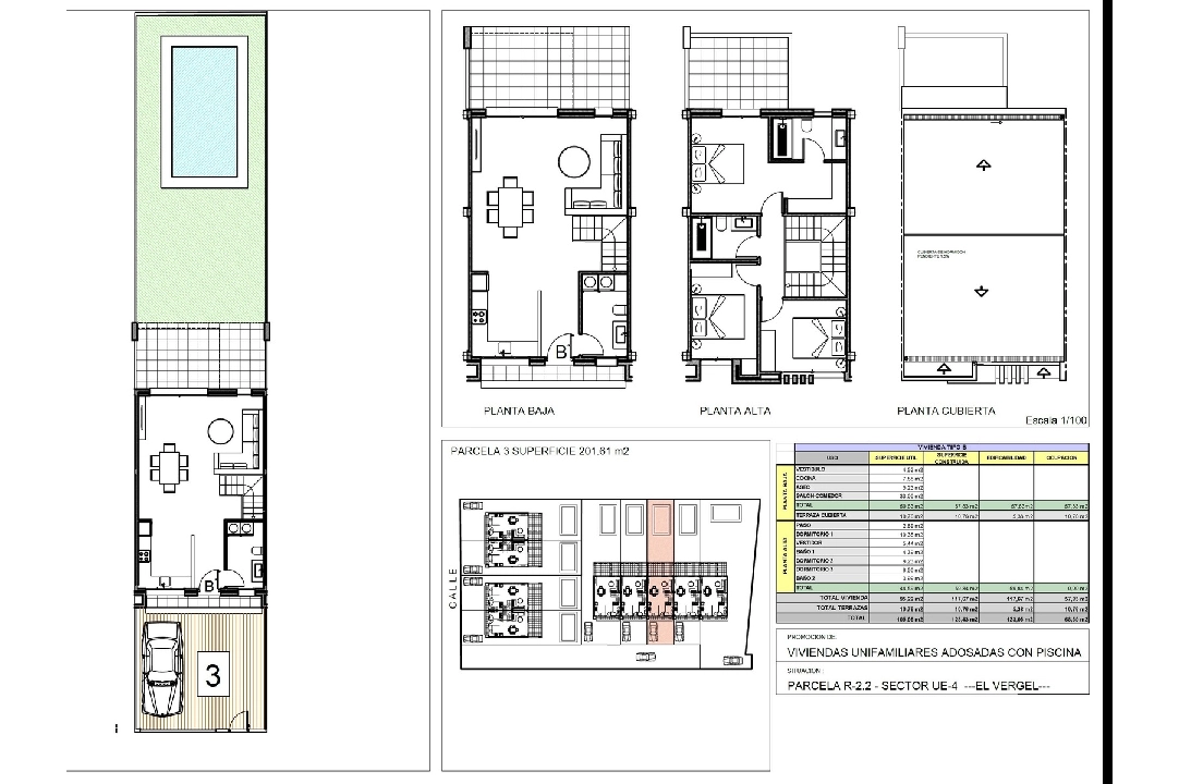 Reihenhaus in El Vergel te koop, woonoppervlakte 118 m², Bouwjaar 2022, Staat Eerste bewoning, grondstuk 201 m², 3 slapkamer, 2 badkamer, Zwembad, ref.: TM-0121-GC-6