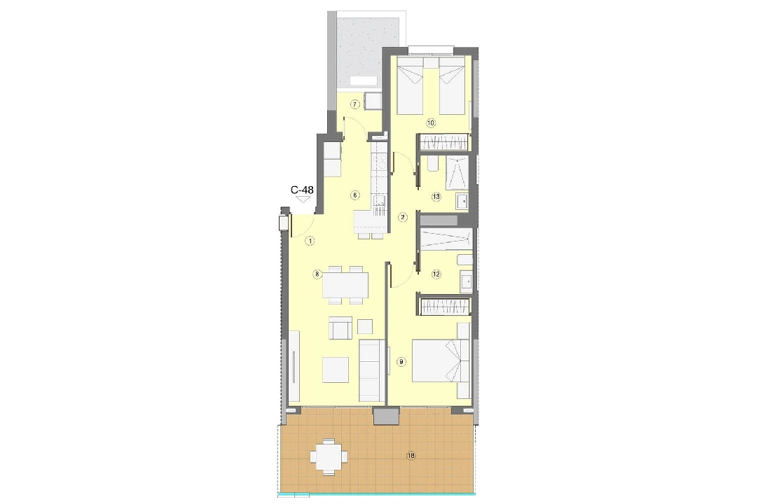 Etagen Apartment in Benidorm te koop, woonoppervlakte 94 m², Staat Eerste bewoning, Airconditioning, 2 slapkamer, 2 badkamer, Zwembad, ref.: HA-BEN-112-A02-10