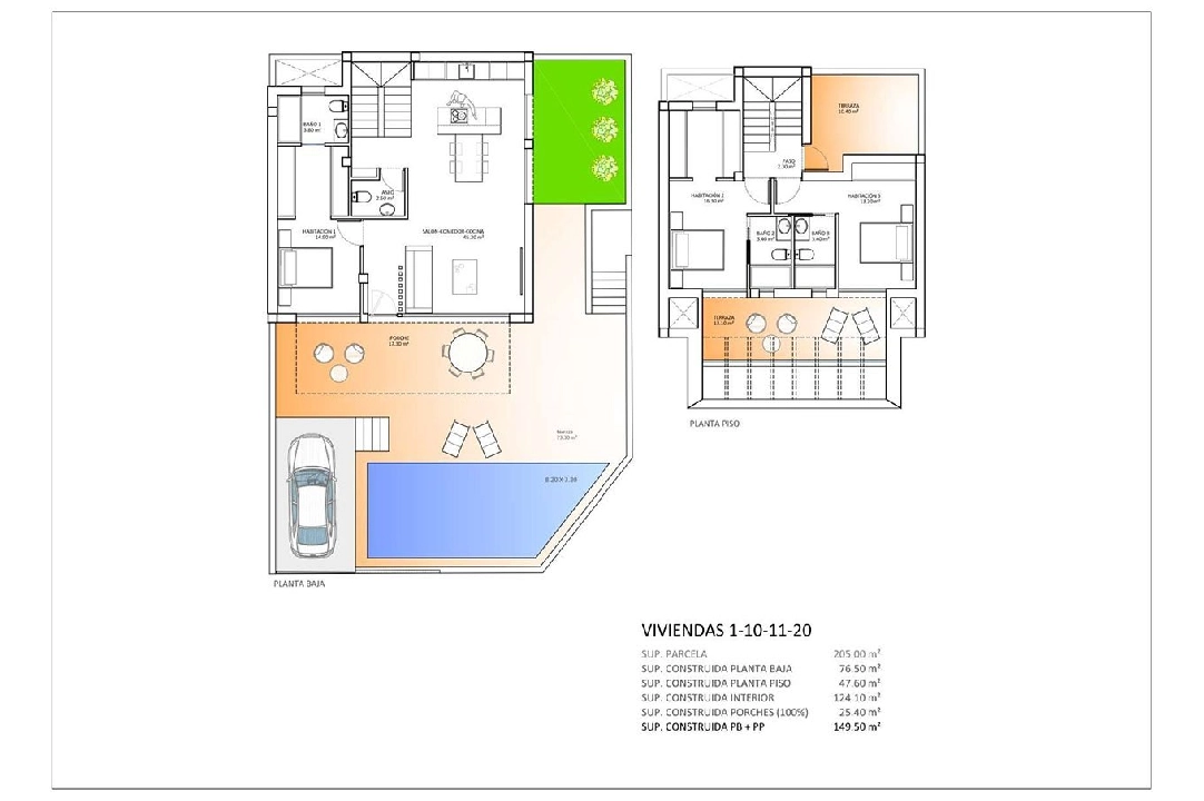 Eck-Reihenhaus in Dolores te koop, woonoppervlakte 149 m², Staat Eerste bewoning, grondstuk 174 m², 3 slapkamer, 3 badkamer, Zwembad, ref.: HA-DON-114-Q01-6